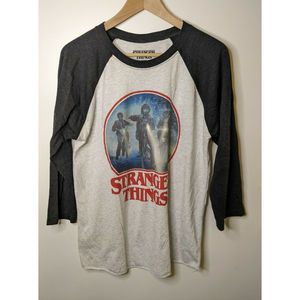 OFFICIAL STRANGER THINGS T-shirt Medium baseball Black Gray Graphic Netflix Mike